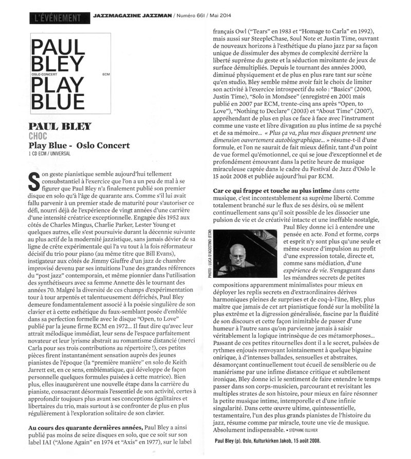 PAUL BLEY ECM 2373 French Review
